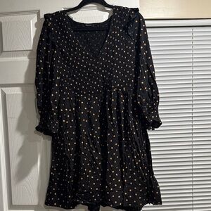 Madewell Black Knee Length Dress with Gold Dots